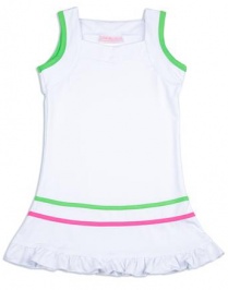 Girls white tennis dress with pink and green trim